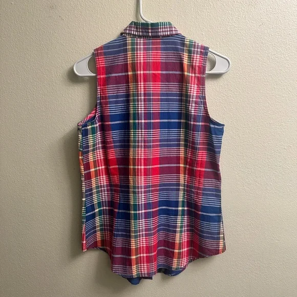 Chaps Sleeveless Button Down Vibrant Plaid Top Petite M - Picture 2 of 8